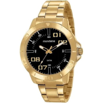 Relógio Mondaine Masculino Dourado Visor Preto com Calendário Á Prova d'água 99406GPMVDE3