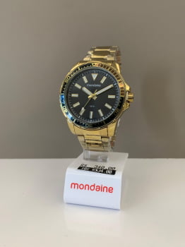 Relógio Mondaine Masculino Dourado Visor Preto Á Prova D'água 99785GPMVDE3