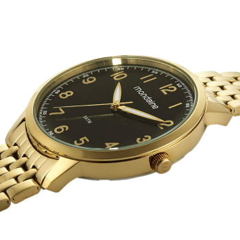 Relógio Mondaine Masculino Dourado Visor Preto com Numeração completa Minimalista Á Prova d'água 99590GPMVDA3