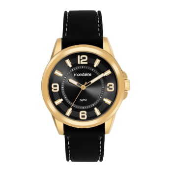 Relógio Mondaine Masculino Dourado Visor Preto Pulseira em Silicone Preta Á Prova d'água 83524GPMVDI1 Relógio Mondaine Masculino Dourado Visor Preto Pulseira em Silicone Preta Á Prova d'água 83524GPMVDI1