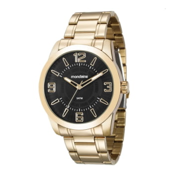 Relógio Mondaine Masculino Dourado Visor Preto Texturizado Á Prova d'água 99140GPMVDE2