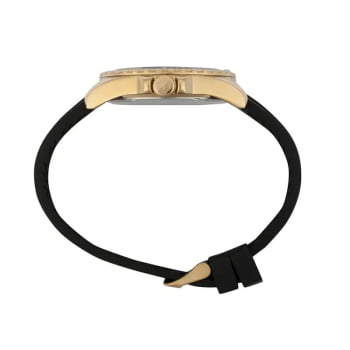 Relógio Mondaine Masculino Dourado Visor Preto Todo Numerado Com Taquímetro Pulseira em Silicone Preta Á Prova d'água 99836GPMVDI4