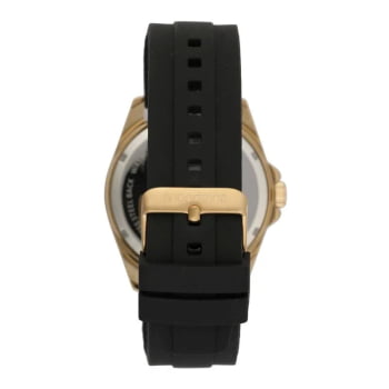 Relógio Mondaine Masculino Dourado Visor Preto Todo Numerado Com Taquímetro Pulseira em Silicone Preta Á Prova d'água 99836GPMVDI4