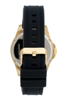 Relógio Mondaine Masculino Dourado Visor Preto Todo Numerado Pulseira em Silicone Preta Á Prova d'água 83529GPMVDI1