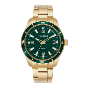 Relógio Mondaine Masculino Dourado Visor Verde Com Taquímetro Á Prova d´água 99834GPMVDE3 Relógio Mondaine Masculino Dourado Visor Verde Com Taquímetro Á Prova d´água 99834GPMVDE3