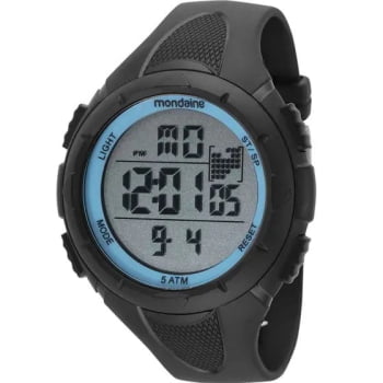 Relógio Mondaine Masculino Esportivo Digital Preto com Detalhes Azul em Poliuretano Á Prova d'água 85012G0MVNP2
