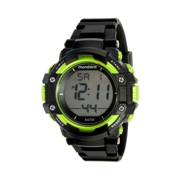 Relógio Mondaine Masculino Esportivo Digital Preto com Detalhes Verde a Prova D'água 85010G0MVNP3
