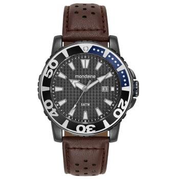 Relógio Mondaine Masculino Grafite Mostrador Texturizado Com Calendário e Pulseira em Couro Marrom Á Prova D'água 40004GPMVSH1 Relógio Mondaine Masculino Grafite Mostrador Texturizado Com Calendário e Pulseira em Couro Marrom Á Prova D'água 40004GPMVSH1