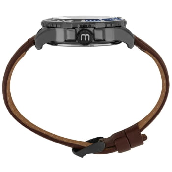 Relógio Mondaine Masculino Grafite Mostrador Texturizado Com Calendário e Pulseira em Couro Marrom Á Prova D'água 40004GPMVSH1 