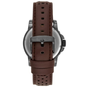 Relógio Mondaine Masculino Grafite Mostrador Texturizado Com Calendário e Pulseira em Couro Marrom Á Prova D'água 40004GPMVSH1 