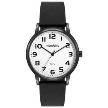 Relógio Mondaine Masculino Preto Visor Branco Todo Numerado Pulseira em Silicone Preta Á Prova d'água 99900GPMVPI1 Relógio Mondaine Masculino Preto Visor Branco Todo Numerado Pulseira em Silicone Preta Á Prova d'água 99900GPMVPI1
