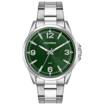 Relógio Mondaine Masculino Prata com Mostrador Verde á Prova D'água 99807G0MVNE1
