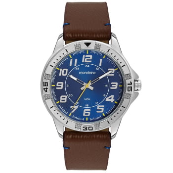 Relógio Mondaine Masculino Prata Couro Marrom 99431G0MVNH3