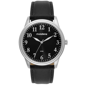 Relógio Mondaine Masculino Prata Couro Preto 99546G0MVNH3