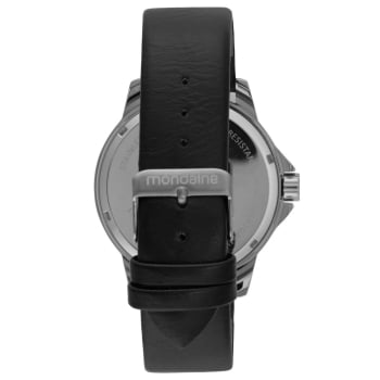 Relógio Mondaine Masculino Prateado com Pulseira em Couro e Visor Preto com Numeração completa Á Prova d'água 99592G0MVNH4