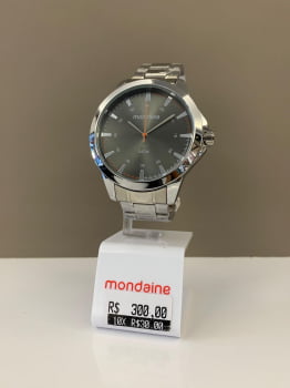 Relógio Mondaine Masculino Prata Mostrador Cinza á Prova D'água 99743G0MVNE1