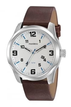 Relógio Mondaine Masculino Prata Pulseira de Couro e calendário - 99401G0MVNH2