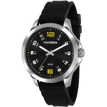 Relógio Mondaine Masculino Prata Silicone Preto á Prova D'água 99349G0MVNI3