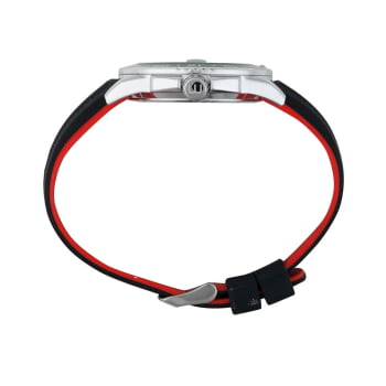 Relógio Mondaine Masculino Prata Visor Preto Lupa Calendário Pulseira em Silicone á Prova D'água 32882G0MVNI1