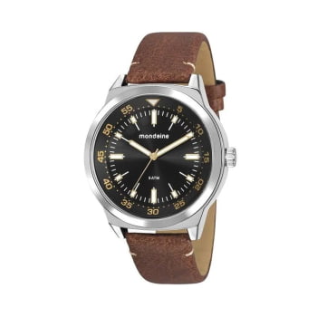 Relógio Mondaine Masculino Prateado Casual com Pulseira em Couro Á Prova d'água 76719G0MVNH1