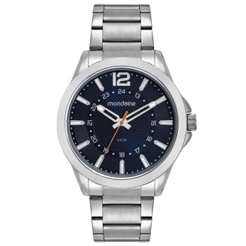 Relógio Mondaine Masculino Prateado Casual com Visor Preto Texturizado Á Prova d'água 32602G0MVNE2
