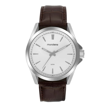 Relógio Mondaine Masculino Prateado Clássico com Pulseira em Couro Textura Croco Á Prova D'água 99738G0MVNH1