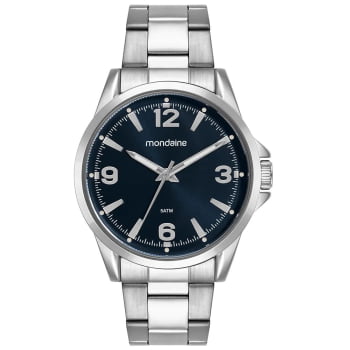 Relógio Mondaine Masculino Prateado com Mostrador Azul á Prova D'água 99807G0MVNE2
