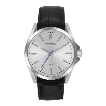 Relógio Mondaine Masculino Mostrador Prateado com Pulseira em Couro Á Prova D'água 99739G0MVNH1