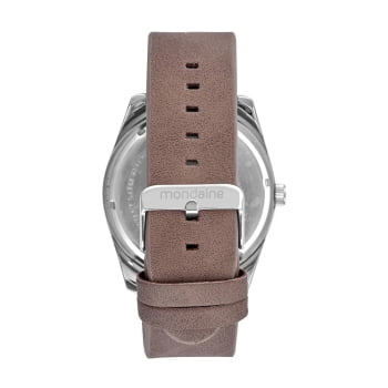 Relógio Mondaine Masculino Prateado com Pulseira em Couro e Visor Prateado Á Prova d'água 76787G0MVNH1