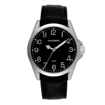 Relógio Mondaine Masculino Prateado com Pulseira em Couro e Visor Preto Possui Numeração completa Á Prova d'água 99741G0MVNH2 Relógio Mondaine Masculino Prateado com Pulseira em Couro e Visor Preto Possui Numeração completa Á Prova d'água 99741G0MVNH2