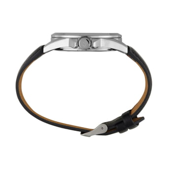 Relógio Mondaine Masculino Prateado com Pulseira em Couro e Visor Preto Possui Numeração completa Á Prova d'água 99741G0MVNH2