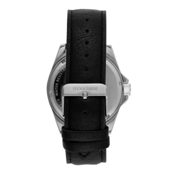 Relógio Mondaine Masculino Prateado com Pulseira em Couro e Visor Preto Possui Numeração completa Á Prova d'água 99741G0MVNH2