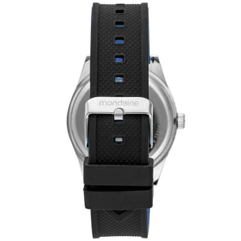 Relógio Mondaine Masculino Prateado com Visor Azul Pulseira de Silicone á Prova D'água 33032G0MVNI2