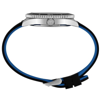 Relógio Mondaine Masculino Prateado com Visor Azul Pulseira de Silicone á Prova D'água 33032G0MVNI2