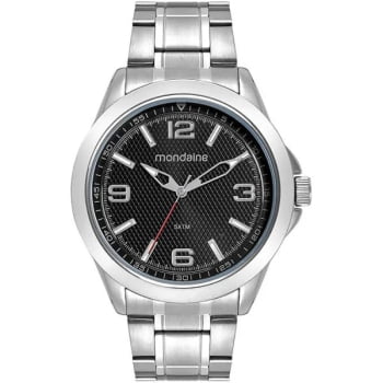 Relógio Mondaine Masculino Prateado com Visor Preto Texturizado Á Prova d'água 32603G0MVNE2