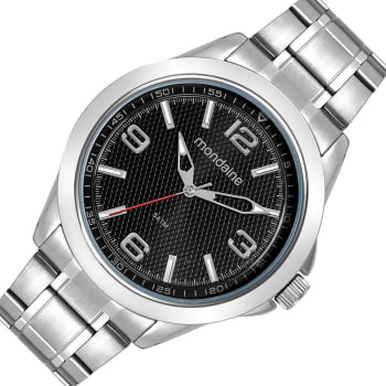 Relógio Mondaine Masculino Prateado com Visor Preto Texturizado Á Prova d'água 32603G0MVNE2