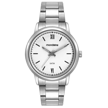 Relógio Mondaine Masculino Prateado Minimalista Visor Branco Á Prova D'água 99898G0MVNE3