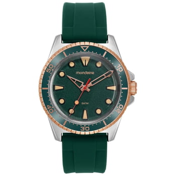 Relógio Mondaine Masculino Prateado Monocromático Pulseira em Silicone Verde á Prova D'água 32953GPMVGI2