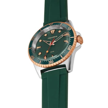 Relógio Mondaine Masculino Prateado Monocromático Pulseira em Silicone Verde á Prova D'água 32953GPMVGI2