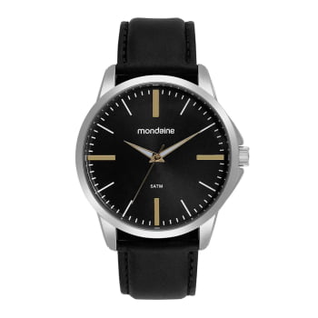 Relógio Mondaine Masculino Prateado Mostrador Minimalista Preto com Pulseira em Couro Preta Á Prova D'água 99788G0MVNH2 Relógio Mondaine Masculino Prateado Mostrador Minimalista Preto com Pulseira em Couro Preta Á Prova D'água 99788G0MVNH2