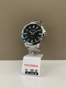 Relógio Mondaine Masculino Prateado Mostrador Preto Á Prova d'água 99784G0MVNE1