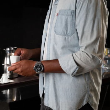 Relógio Mondaine Masculino Prateado Mostrador Preto Texturizado Todo Númerado A prova D'água 99680G0MVNE1