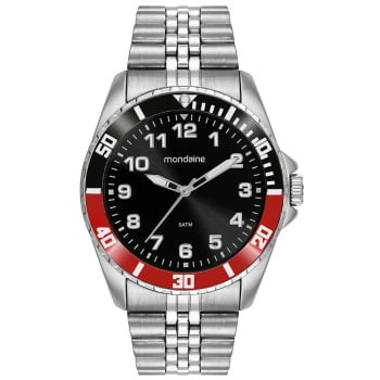 Relógio Mondaine Masculino Prateado Numeração Completa Mostrador Preto com Taquímetro Á Prova d'água 99836G0MVNE6 Relógio Mondaine Masculino Prateado Numeração Completa Mostrador Preto com Taquímetro Á Prova d'água 99836G0MVNE6