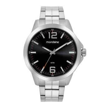 Relógio Mondaine Masculino Prateado Robusto Visor Preto Á Prova d'água 99770G0MVNE1