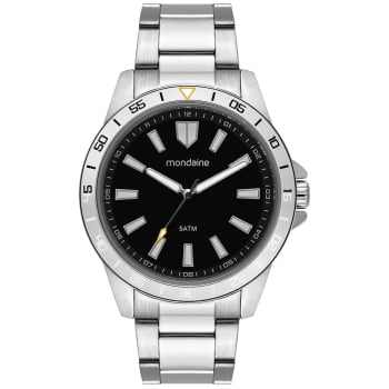 Relógio Mondaine Masculino Prateado Robusto Visor Preto Á Prova d'água 99930G0MVNE3 Relógio Mondaine Masculino Prateado Robusto Visor Preto Á Prova d'água 99930G0MVNE3