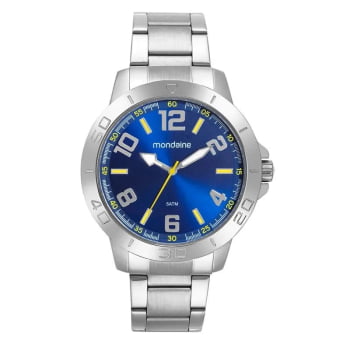 Relógio Mondaine Masculino Prateado Visor Azul  Á Prova d'água 99696G0MVNE1