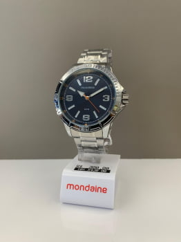 Relógio Mondaine Masculino Prateado Visor Azul Á prova D'água 99746G0MVNE1 