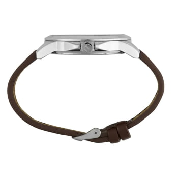 Relógio Mondaine Masculino Prateado Visor Azul com Numeração completa Pulseira em Couro Marrom Á Prova D'água 99744G0MVNH1