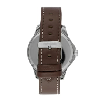 Relógio Mondaine Masculino Prateado Visor Azul com Numeração completa Pulseira em Couro Marrom Á Prova D'água 99744G0MVNH1