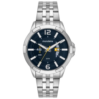 Relógio Mondaine Masculino Prateado Visor Azul Texturizado com Calendário Á Prova d'água 99808G0MVNE3